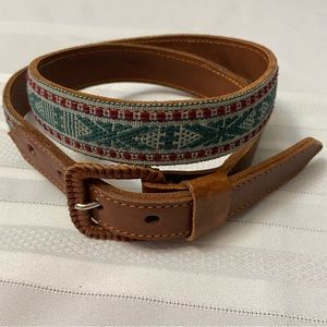 Southwestern Aztec Womens Tapestry Inlaid Leather Belt -size 34